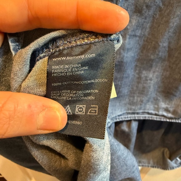 Tommy Hilfiger Denim Blue Kids Pinafore Short Sleeve Dress Tiered Skirt 12/14 - Picture 4 of 6